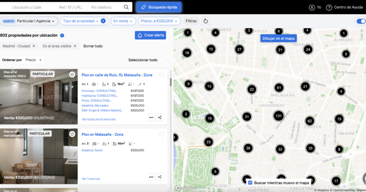 Búsqueda de propiedades dentro del Property Sourcing de CASAFARI