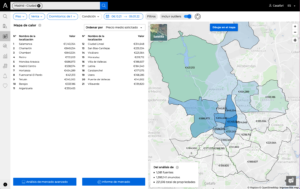 Mapa de calor que muestra las zonas más caras y más asequibles de la ciudad dentro de CASAFARI Market Analytics