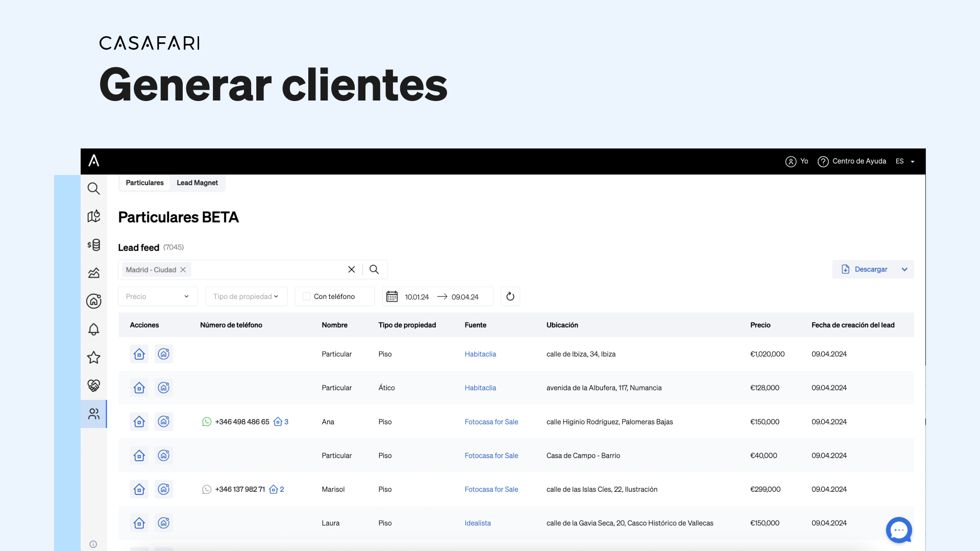 Herramientas de CASAFARI para generación de leads