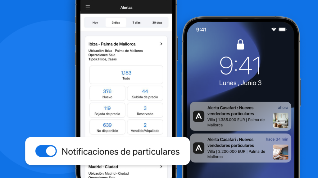 Activar las notificaciones en la aplicación móvil CASAFARI AI para ser el primero en enterarse de las propiedades de vendedores privados que salen al mercado.