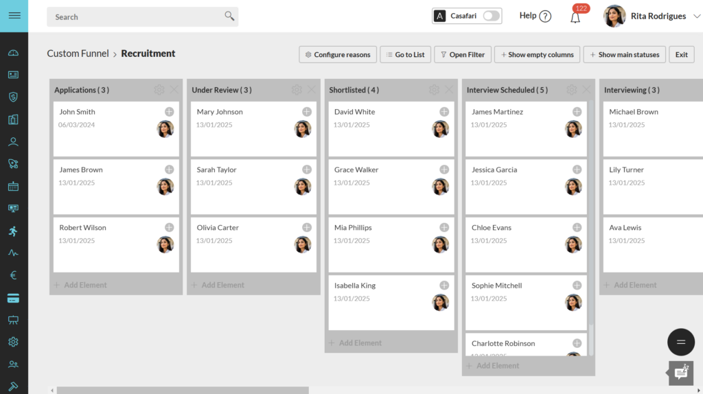 Ejemplo de cómo personalizar sus embudos dentro de CASAFARI CRM para añadir iniciativas como la captación de nuevos agentes.